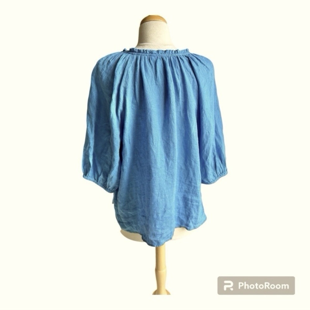 J Jill love linen Blue V-Neck half sleeve Blouse medium - Picture 3 of 6